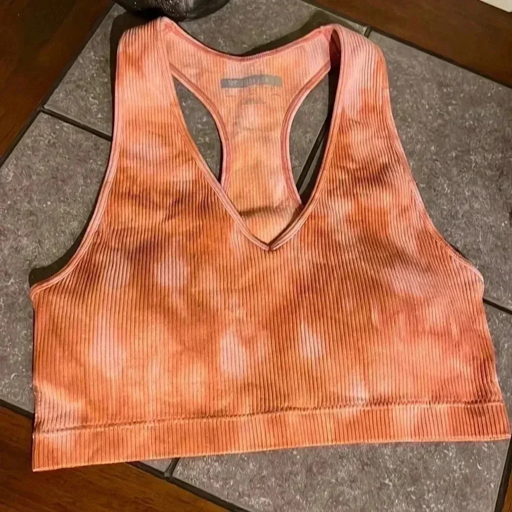 Forever 21 Ribbed Racerback Sports Bra Tie Dye Athletic Activewear Training Gym